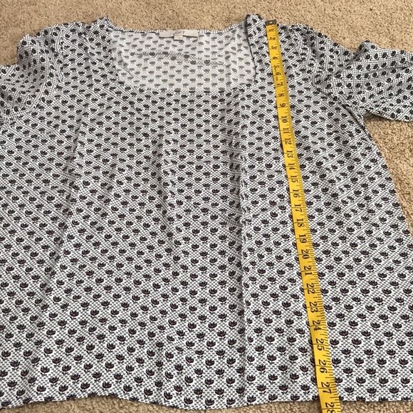 Loft large white printed long sleeve square neck top. - Picture 7 of 8